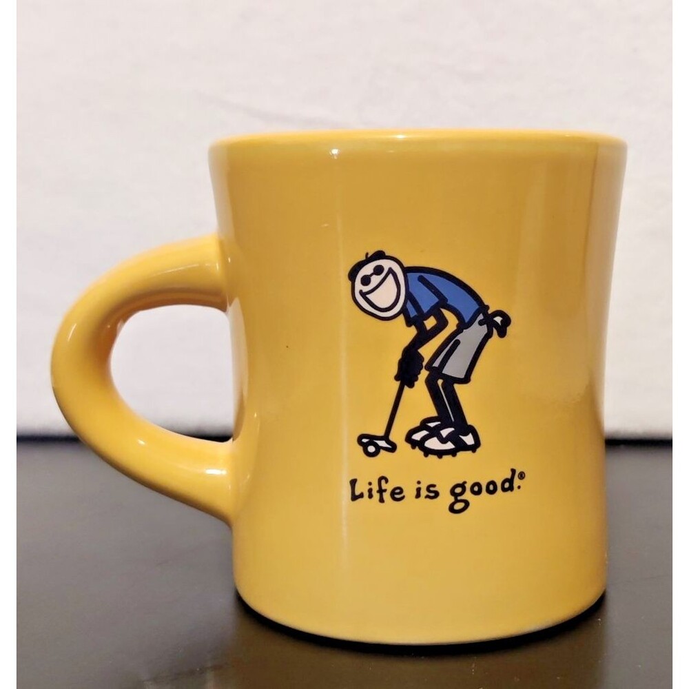Life Is Good, Yellow Mug With a Golfer "Like what you do" Coffee Cup NEW